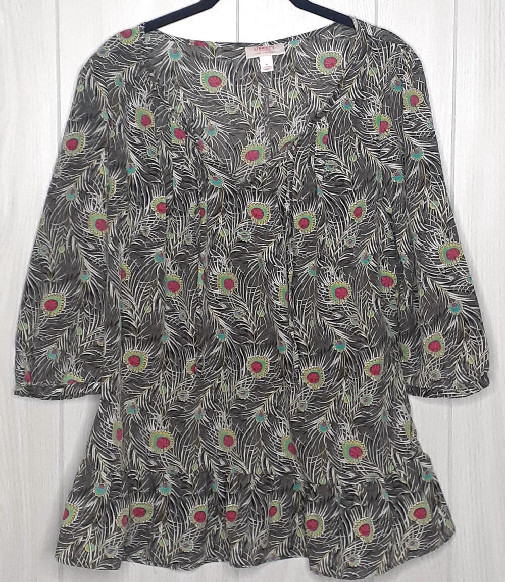 Liberty of London Floral 3/4 sleeve Blouse Gray Black Pink Size Medium Ruffle
